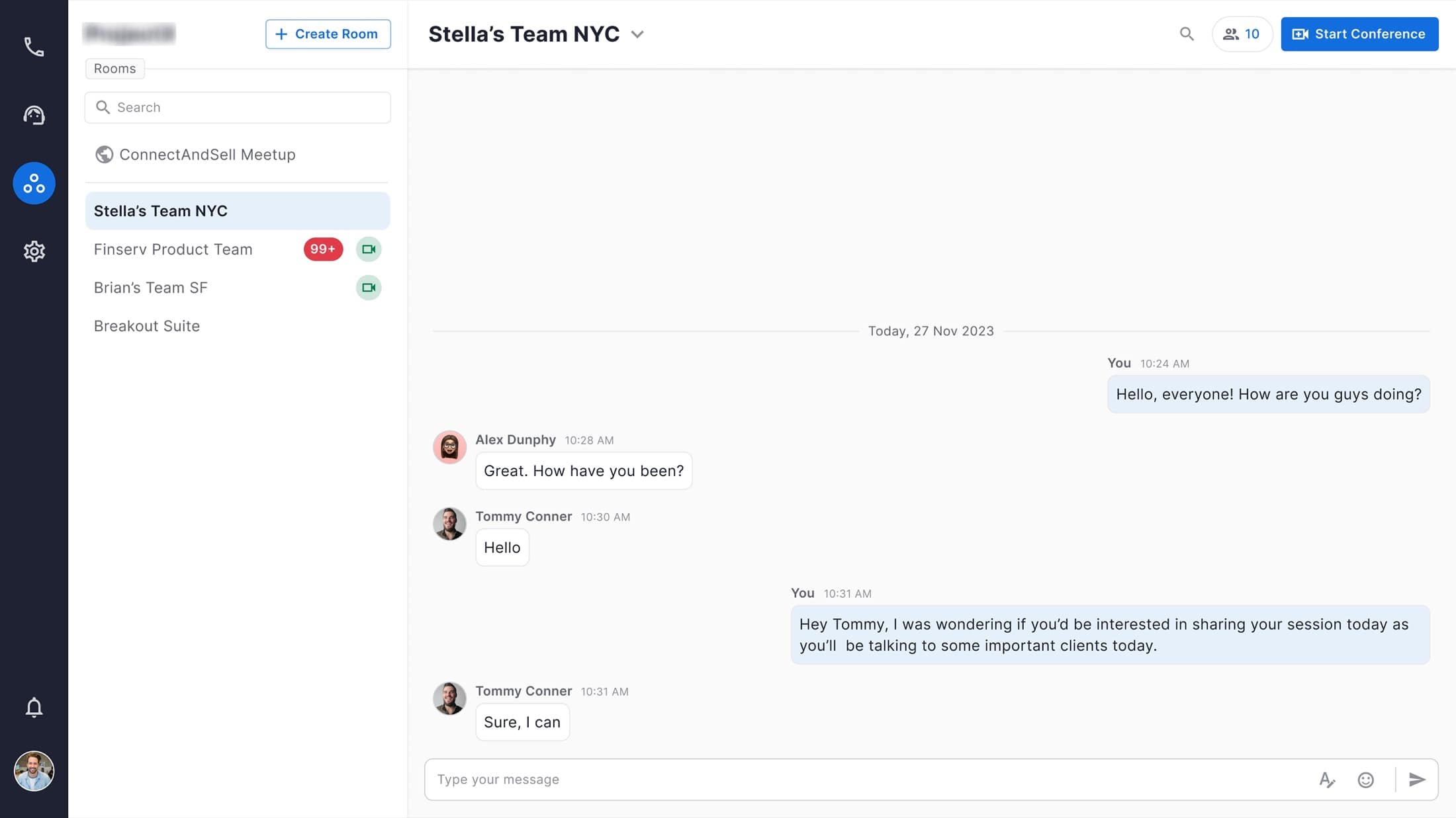 Integrated chat inside team rooms — collaboration, DMs, and call sharing now live in one surface instead of three separate tools.