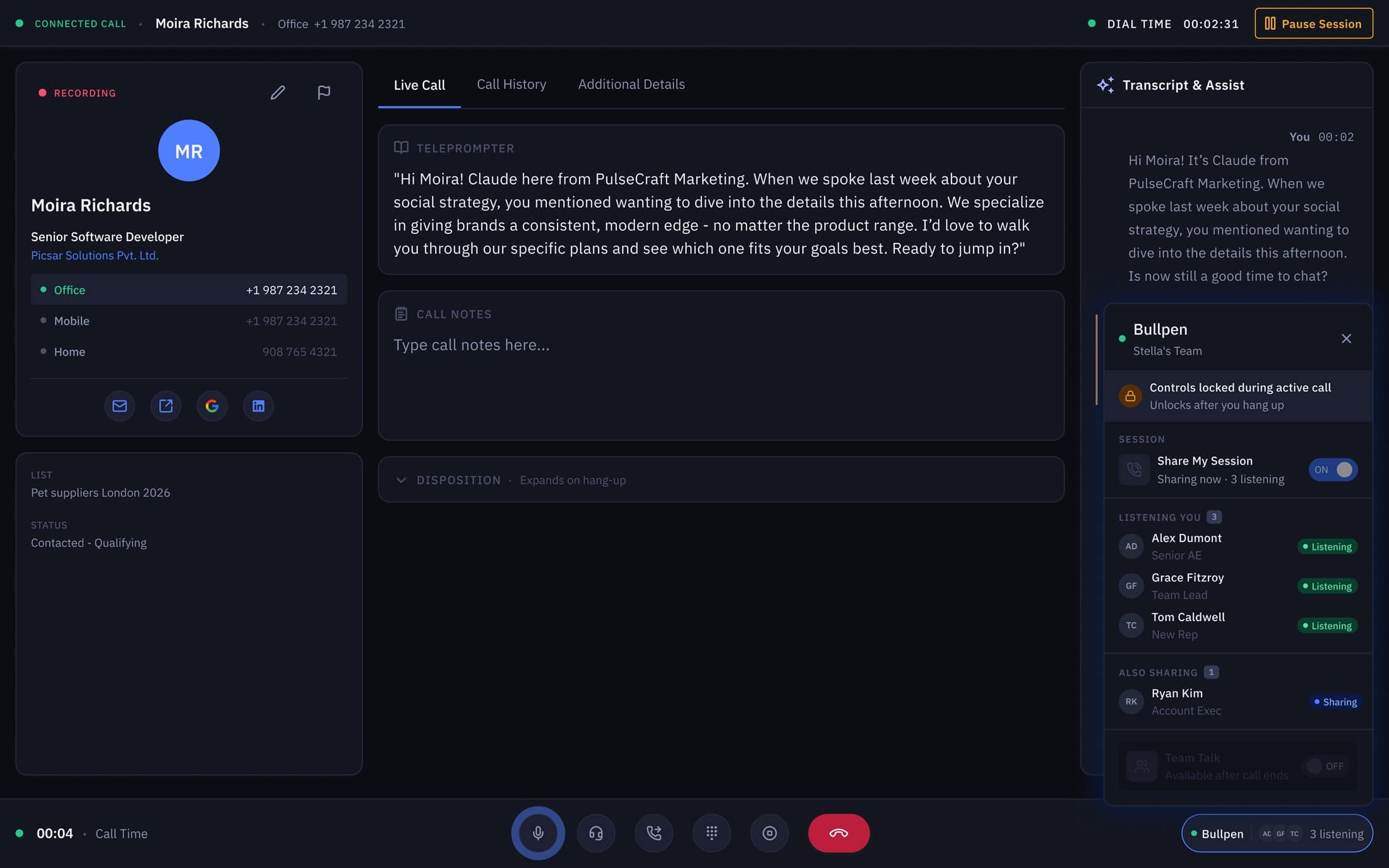 Persistent room widget — Bullpen sidebar shows who's listening to you in real time, the cross-screen continuity V2 only hinted at.