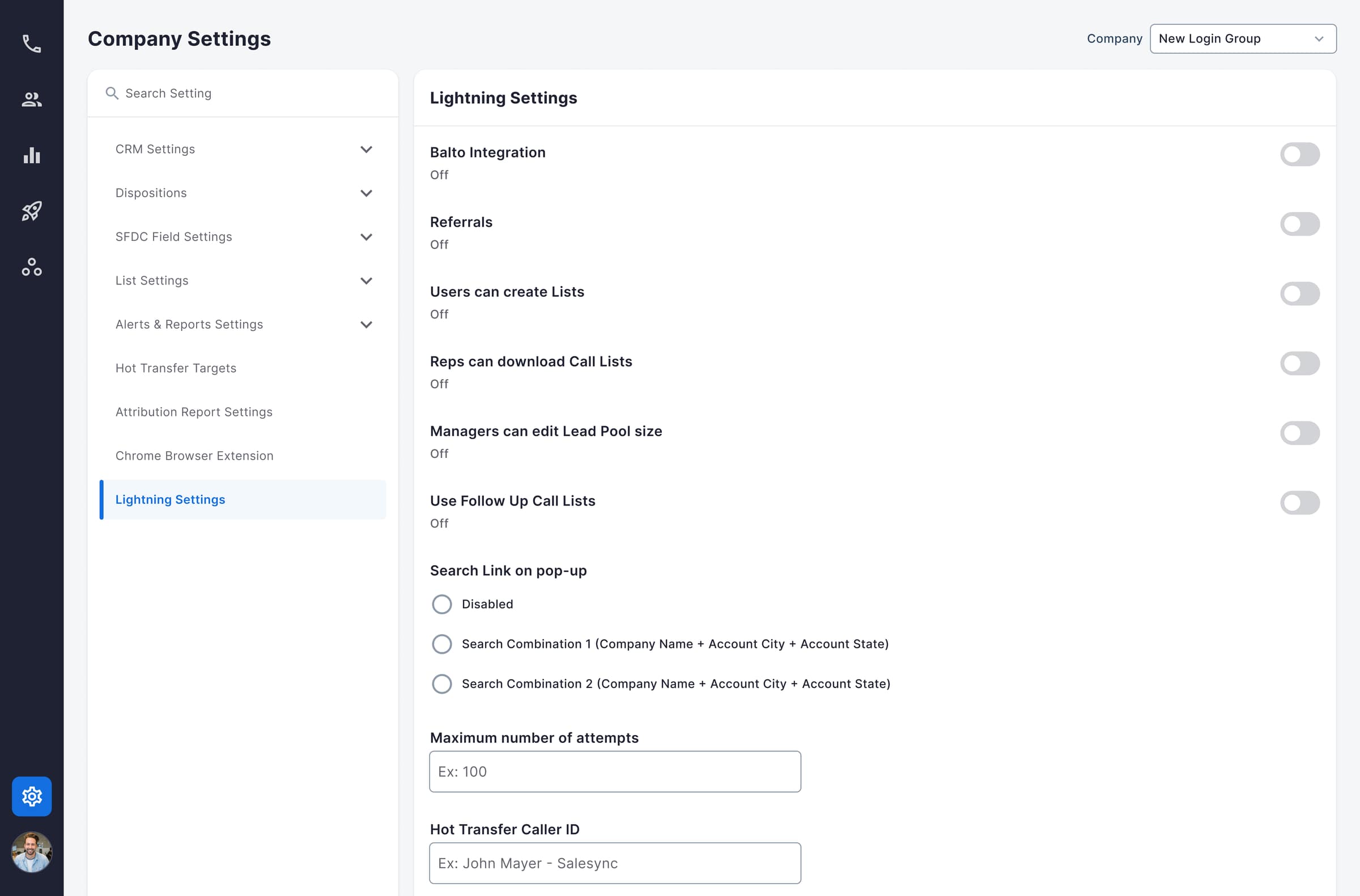 V2 Lightning Settings — toggles rendered as an undifferentiated stack, with no hint that flipping one cascades into others.